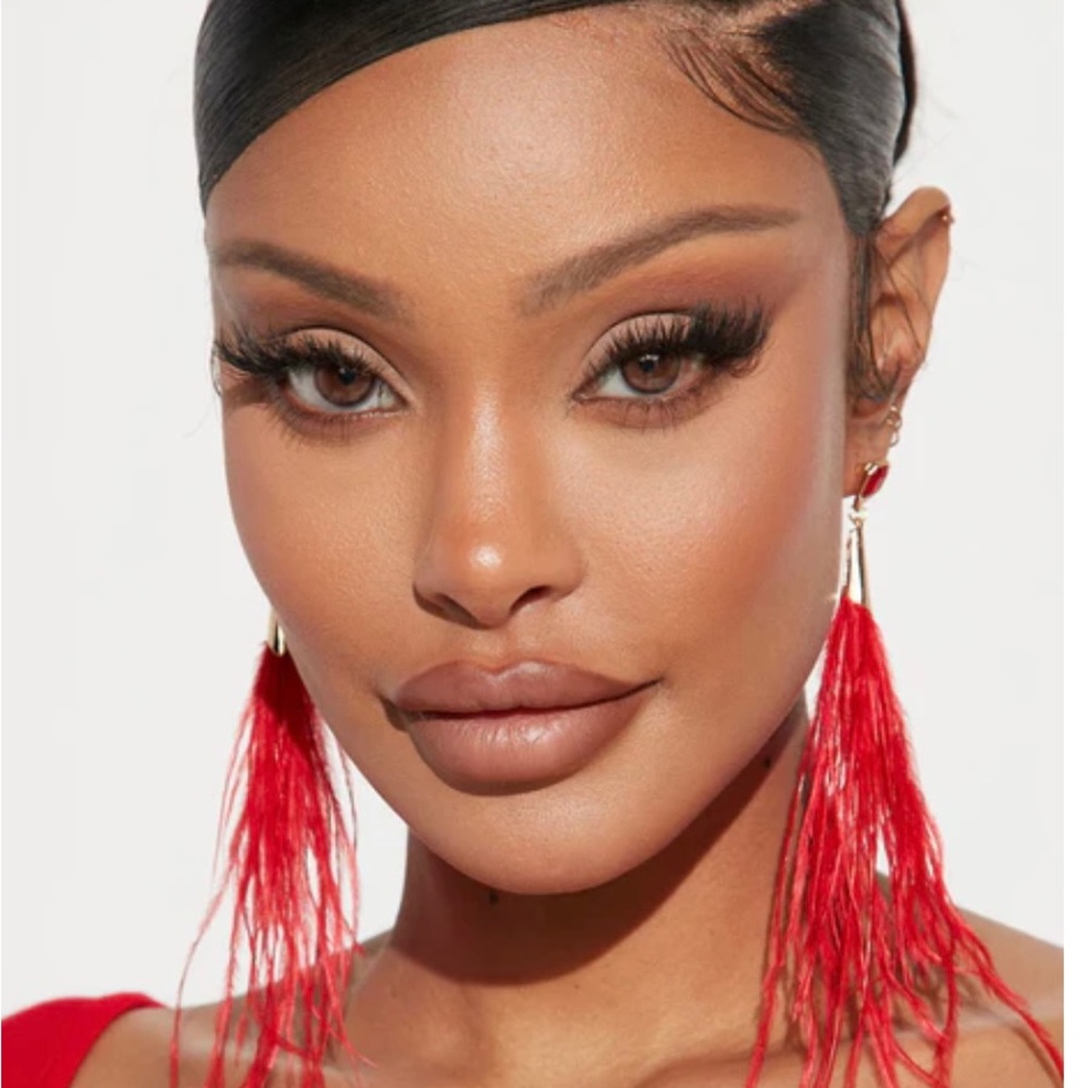 Red Feather Statement Earrings